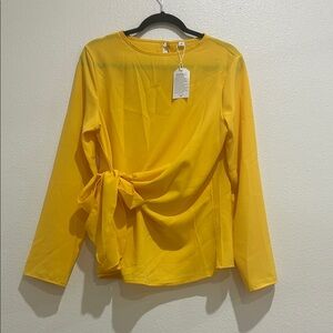 Chic Yellow Women's Blouse with Tie Detail